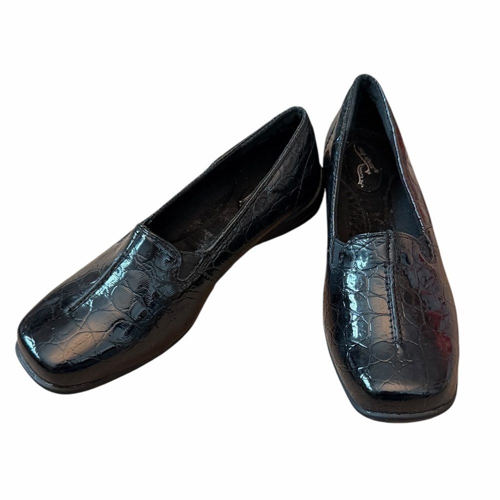 Easy Street Loafer Slip-On Comfort Wave Purpose Black Patent Croco Womens Sz 6.5
